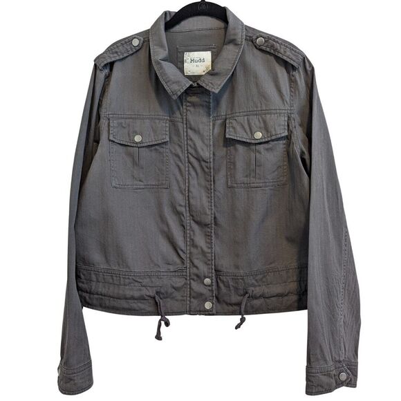 Mudd Gray Twill Jacket Women's XL Utility Military Style Full Zip‎ Lightweight - Picture 1 of 11